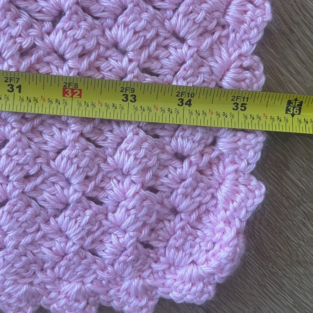 Handmade Pink Crochet Baby Blanket Shell Stitch Scalloped Edge Nursery Wrap